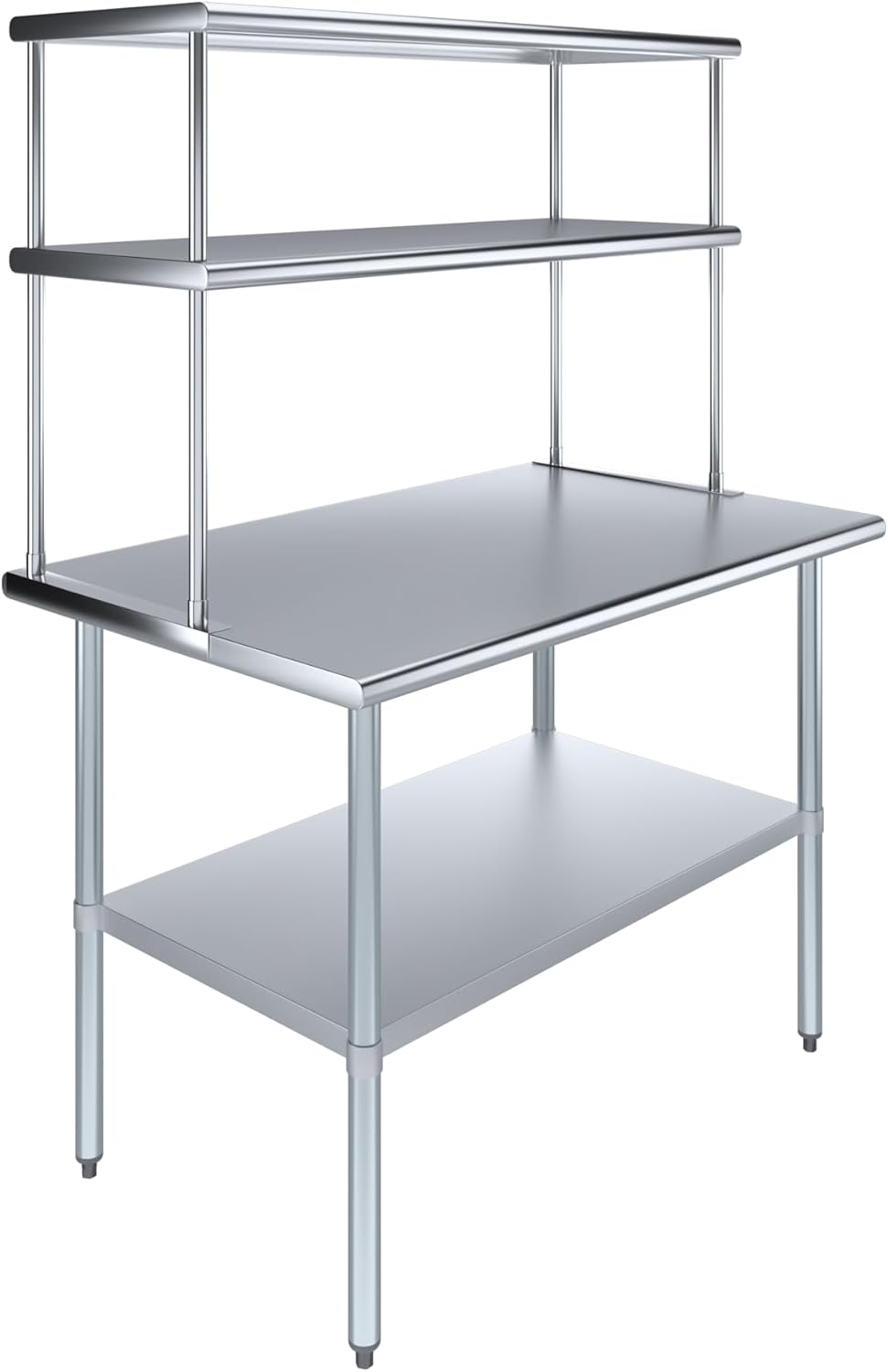 Amgood Stainless Steel Work Table Double Tier Overshelf | 30" x 48" Work Table + 18" Overshelf