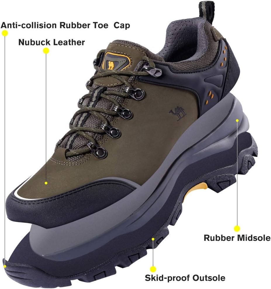 CAMEL CROWN Hiking Shoes Men Trekking Shoe Low Top Outdoor Walking Waterproof Leather Trail Sneakers