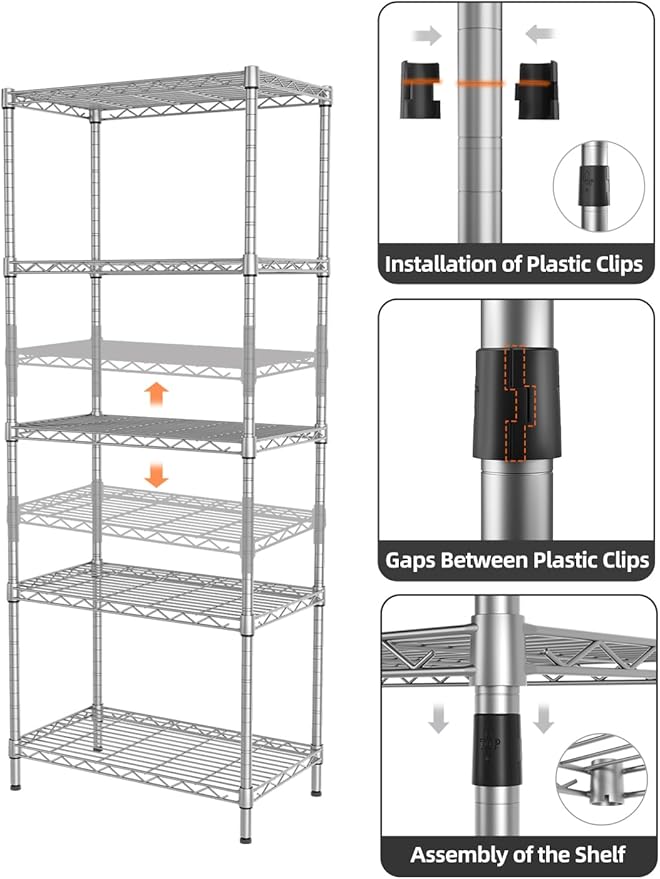 SINGAYE Shelf Wire Shelving Adjustable Storage Shelves Rack Standing Units for Kitchen Closet Laundry Bathroom Organizers Metal Pantry Narrow Mesh Gaps 12" D x 22" W x 59" H Gray