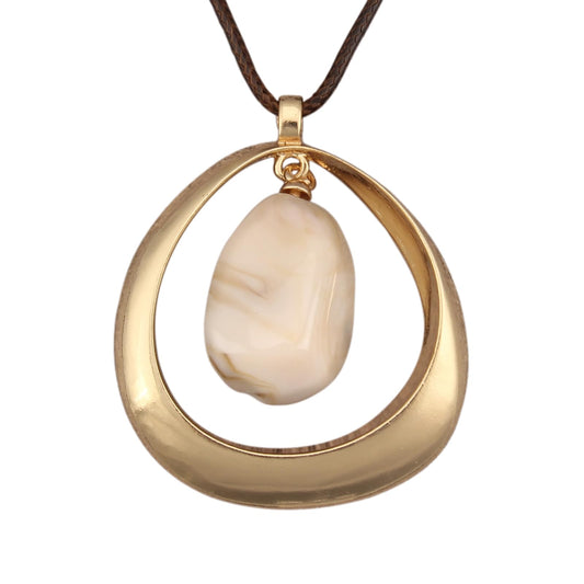 joymiao Boho Pendant Necklace for Women Vintage Long Chunky Bohemian Choker Necklace with Large Gold Pendant and White Stone
