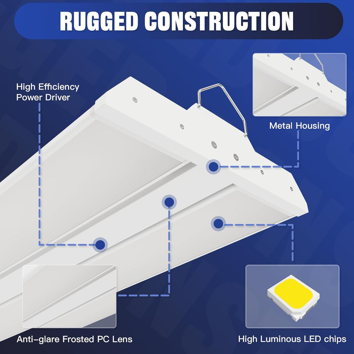 JTT LED Linear High Bay Light 300/240/200W, 45000LM Linear Shop Light Commercial 120-277V, 4000/5000K High Bay Lights Shop Workshop Store Commercial Supermarket Warehouse Basement, 2-Pack ETL
