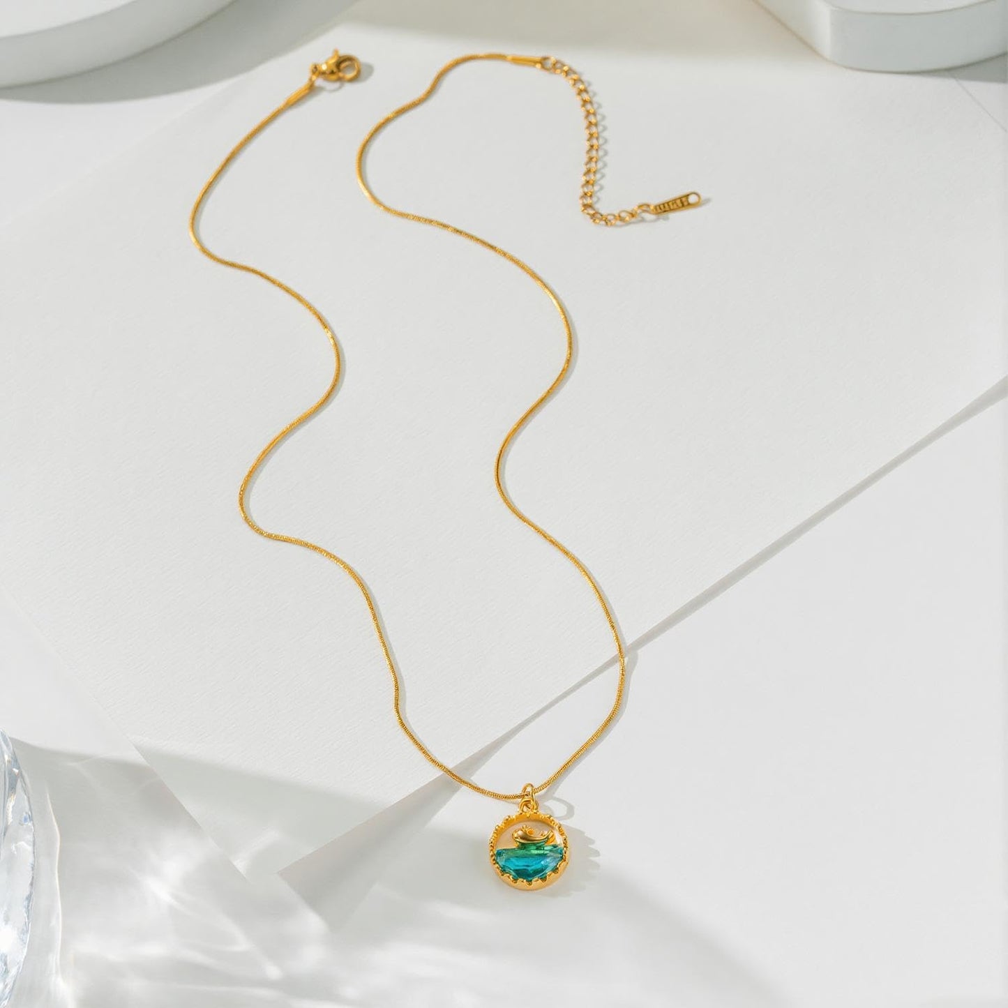 JGHIFLYE Ocean Whale Circle Pendant Necklace for Women, Gold Tone Stainless Steel Adjustable Lobster Clasp Blue Crystal Beach Jewelry