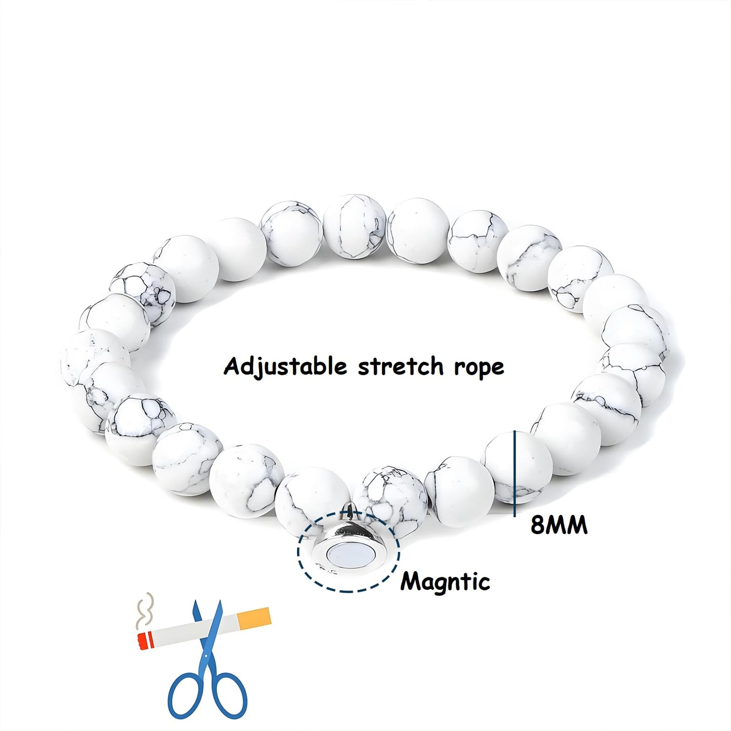 Mengji Life Glame Anti Smoking Bracelets for Women Men, Magtherapy Quitting Bracelet Stretch Adjustable Stop Smoking Cessation Effective Handmade Jewelry Gifts (1pcs-white)
