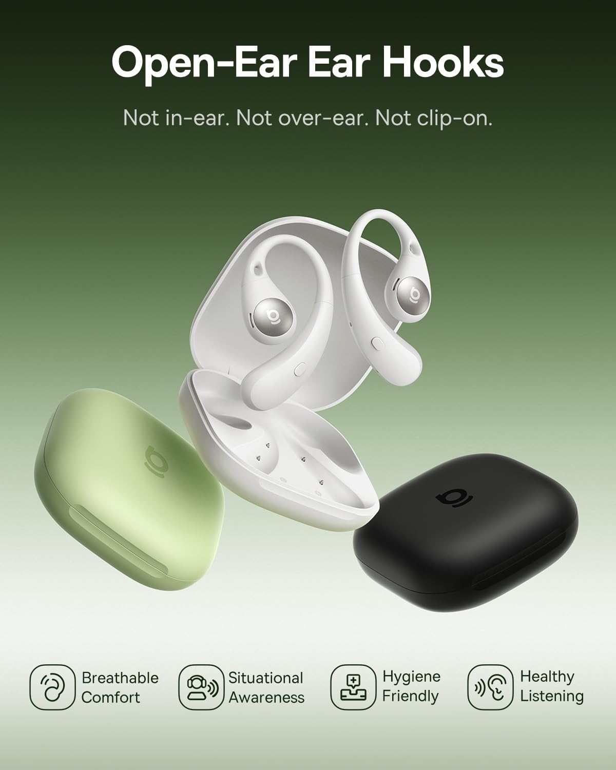 Baseus Eli Sport 2 Open-Ear Headphones Wireless Earbuds,Secure Earhook Sport Design,Ultra-Comfort,4-Mic Clear Calls, IP57 Waterproof,45H Play, Bluetooth 6.0 Earhook Fit Running Workout Gym -White