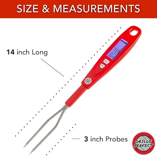 Digital Meat Thermometer Fork for Grilling & BBQ with Ready Alarm, Pro Temp Points for Quick Accurate Temperature on Steak, Pork, Chicken & Hot Grilled Food on Patio or Outside Kitchen