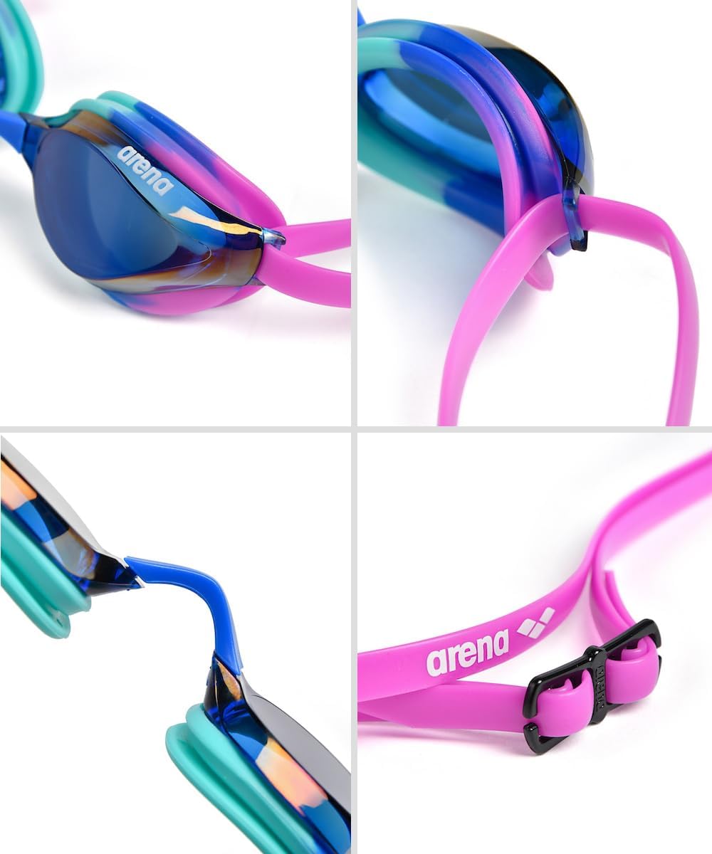ARENA Unisex Python Racing Swim Goggles for Men and Women Anti-Fog No Leak Max Comfort Dual Strap, Mirror/Non-Mirror Lens