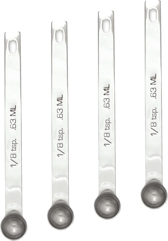 RSVP International Endurance Kitchen Collection Open Stock Measuring Spoon, Stainless Steel, Dishwasher Safe, 0.125-Teaspoon (Pack of 4)