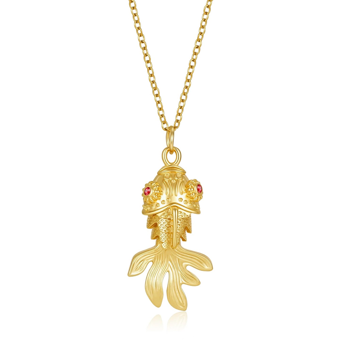 AUMRET Vintage Gold Fish Necklace For Women-Koi Fish Necklace With Ruby Eyes July Birthstone Necklace For Birthday Valentines Day Mother's Day Christmas Gifts