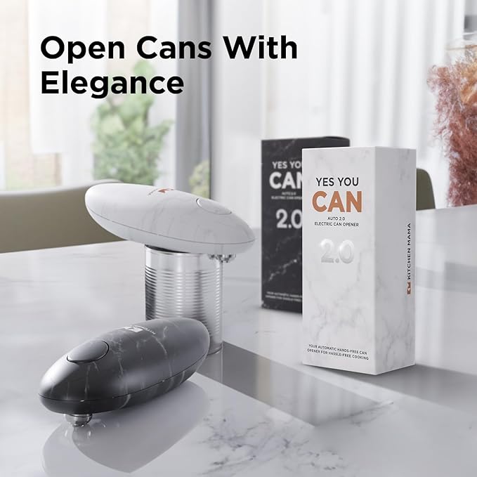 Kitchen Mama Auto 2.0 Electric Can Opener: Blade Opens Almost Any Can Pop or Soda Can - Automatic, Hands Free, Safe, Smooth Edge, Lid Remover, Battery Operated, Cordless, YES YOU CAN (Marble Black)