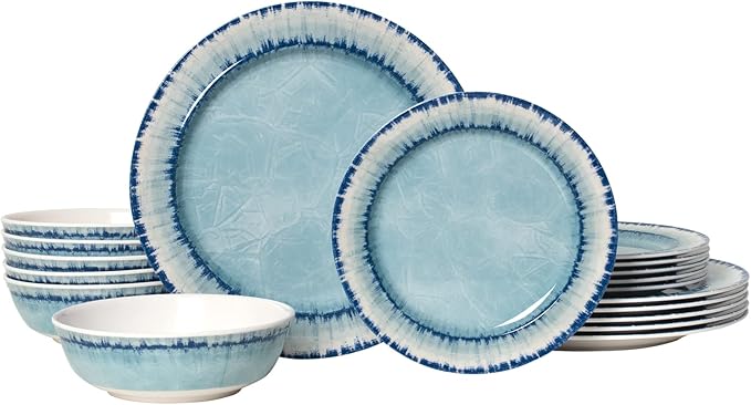 AELS Melamine Dinnerware Set of 18 Pcs Dinner Dishes Set, Lightweight Unbreakable for Indoor and Outdoor Use, BPA Free, Dishwasher Safe, Light Blue