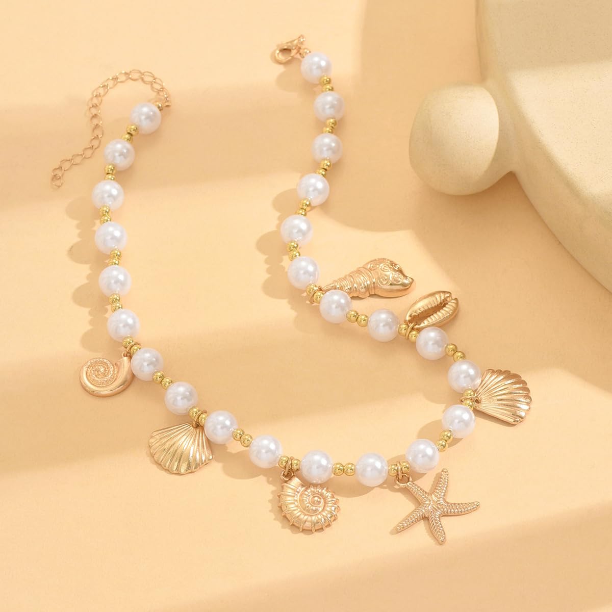 Seashell Necklace Beach Jewelry for Women Starfish Fish Necklace Boho Pearl Choker Sea Shell Necklaces for Women Beach Necklaces Summer Vacation Jewelry (Style6)