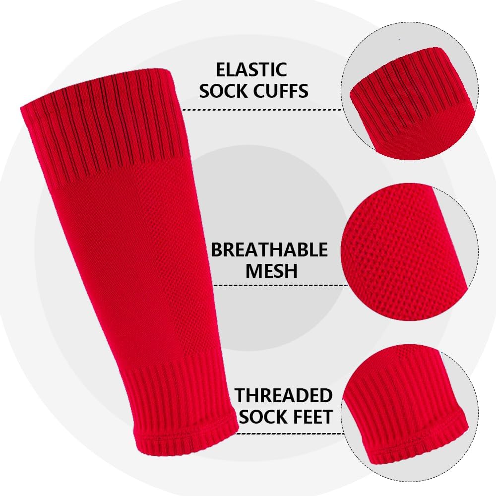 3 Pairs Mens Grip Soccer Socks, 3 Pairs Shin Sleeves with 1 Pack Shin Guards and 4 Shin Straps, Soccer Football Game Set 11 Pcs
