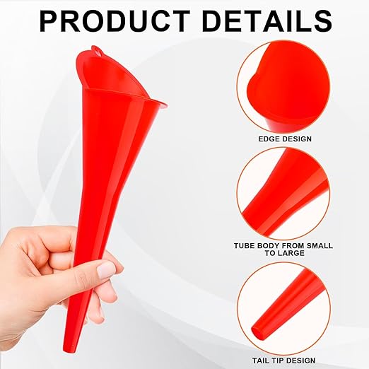 Long-Neck Oil Funnel for Automotive – Multi-Function Plastic Funnel for Oil, Gas & Lubricants – Universal Car Accessory (Red (2-Pack))