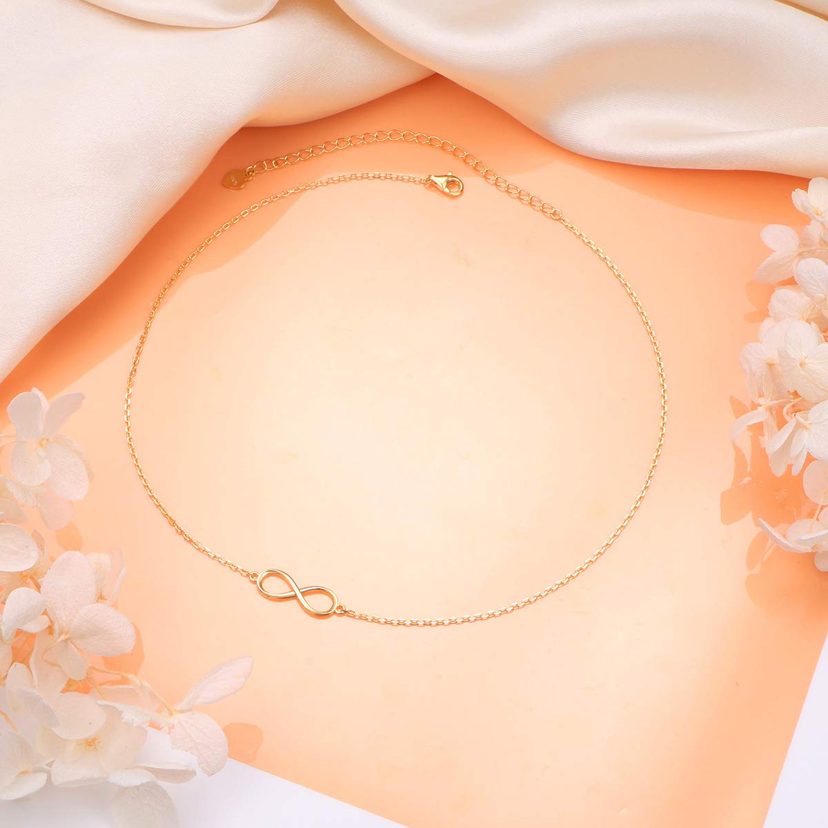 DAOCHONG S925 Sterling Silver Gold Infinity Choker Short Dainty Minimalist Necklace Pendant for Women Jewelry Gift