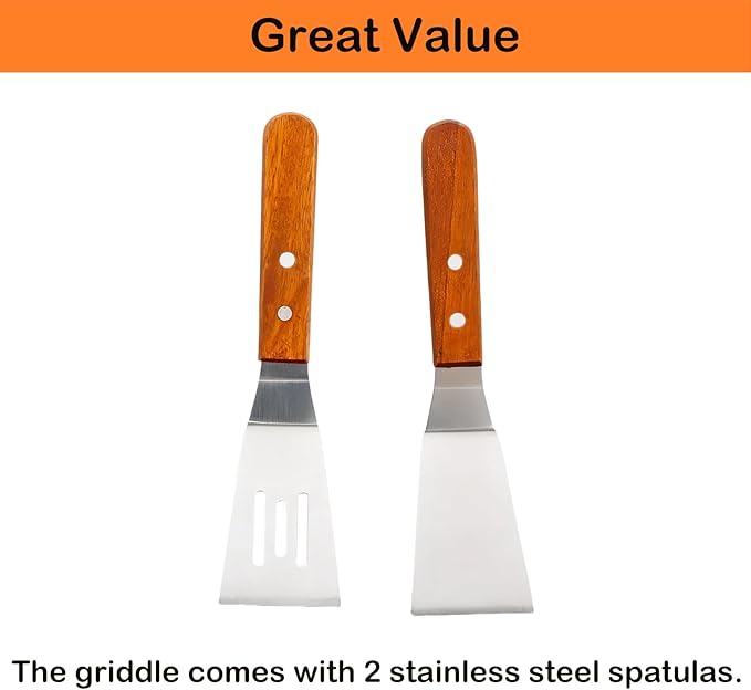 Universal Stainless Steel Griddle Flat Top Plate Grill-Top Griddle Pan with Even Heating Cross Bracing for BBQ Charcoal/Gas Grills, Camping, Tailgating, and Parties (23"*16")
