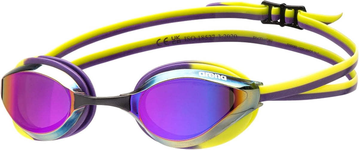 ARENA Unisex Python Racing Swim Goggles for Men and Women Anti-Fog No Leak Max Comfort Dual Strap, Mirror/Non-Mirror Lens