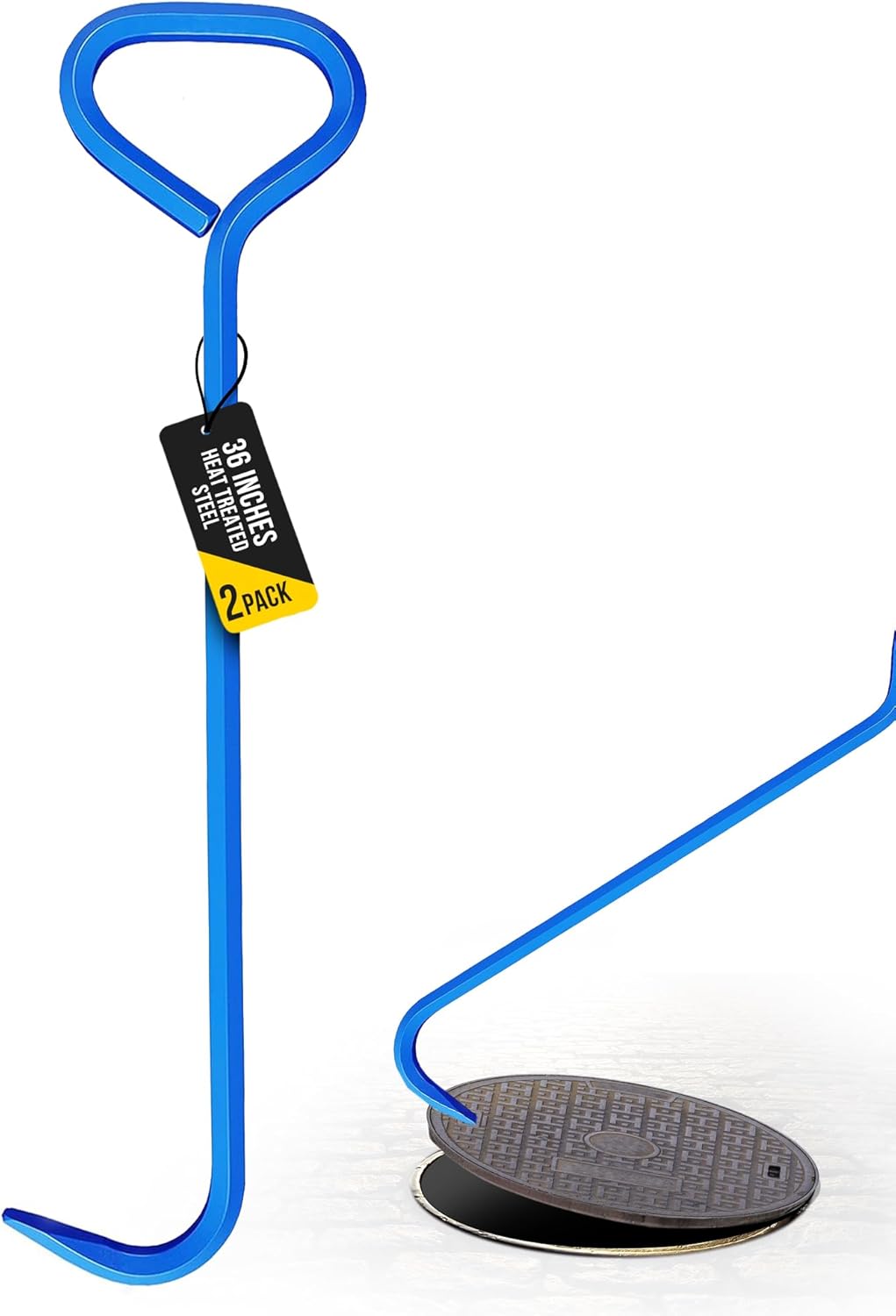 T&T Tools 36-Inch Manhole Hook - Heavy Duty Single Hook for Lifting Manhole Covers, Storm Drains, Septic Tank Risers - Rigid Hex Alloy Steel Tool for Lifting, Pulling, and Removing Covers - 2 Pack
