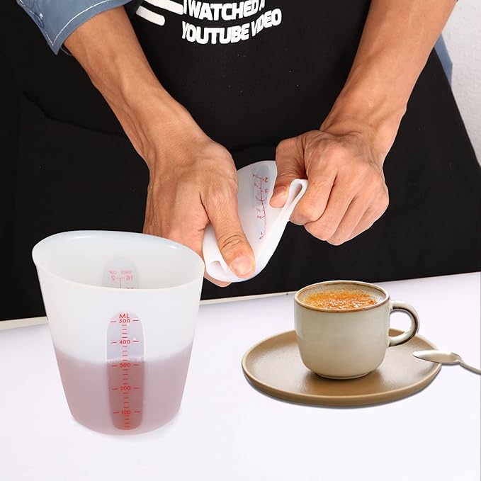 ZUYEE 3 PCS Silicone Measuring Cups (2 Cup + 1 Cup + 0.5 Cup) Flexible Melting Measure Cups for Chocolate,Epoxy Resin Butter, Squeeze Pour Baking Cup BPA Free with Marking ML/Ounce