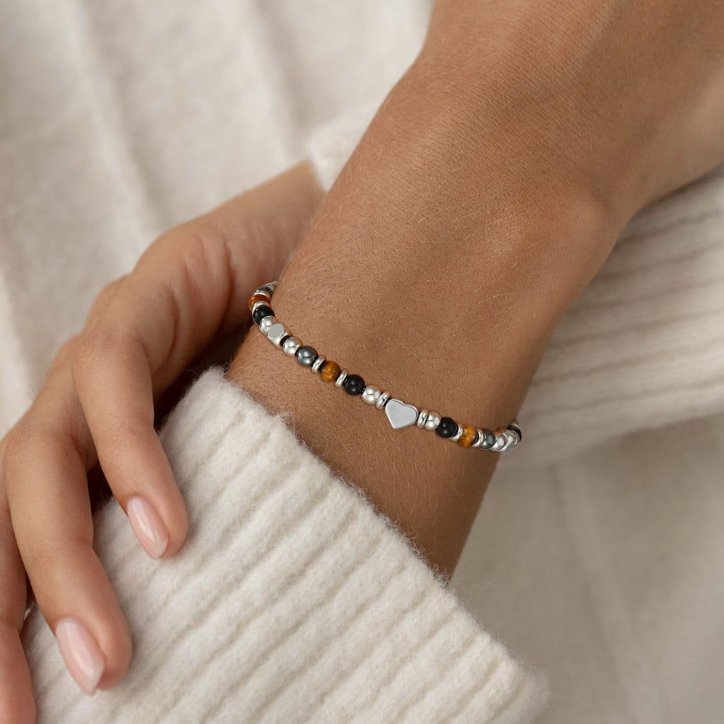 Pavkki Triple Protection Bracelet for Women Gifts Energy Hematite Black Tourmaline Tigers Eye Bead Crystal Healing Jewelry Natural Stones