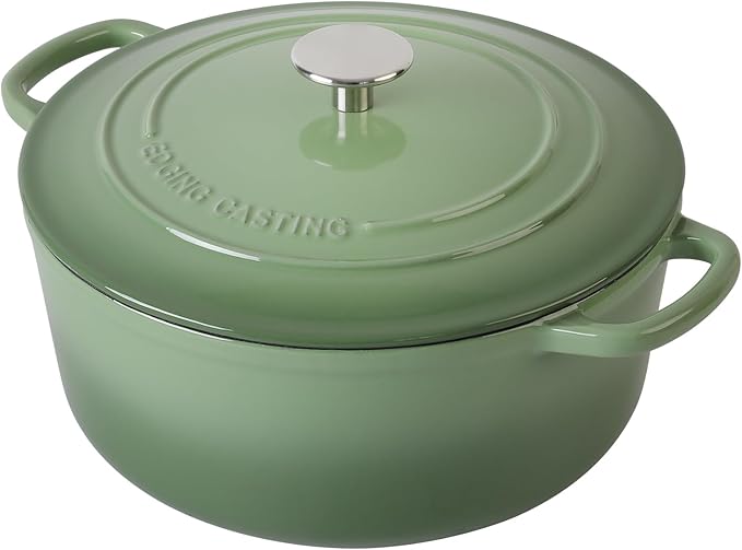 EDGING CASTING Enameled Dutch Ovens Cast Iron Dutch Oven Pot with Lid for Bread Baking, Cook, Dual Handle, 7 Quart, Pistachio Green