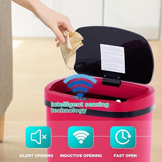 PayLessHere | 13 Gallon Plastic Trash Can | Red | Automatic Touchless Lid with Motion Sensor | Kitchen Garbage Can with Waterproof Design | for Home, Office, Bathroom | Pack of 3