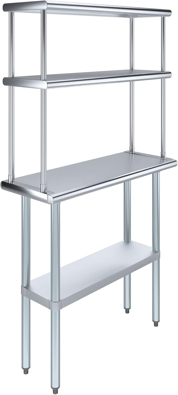 AmGood Stainless Steel Work Table Double Tier Overshelf | NSF (14" x 36" Work Table + 12" Overshelf)