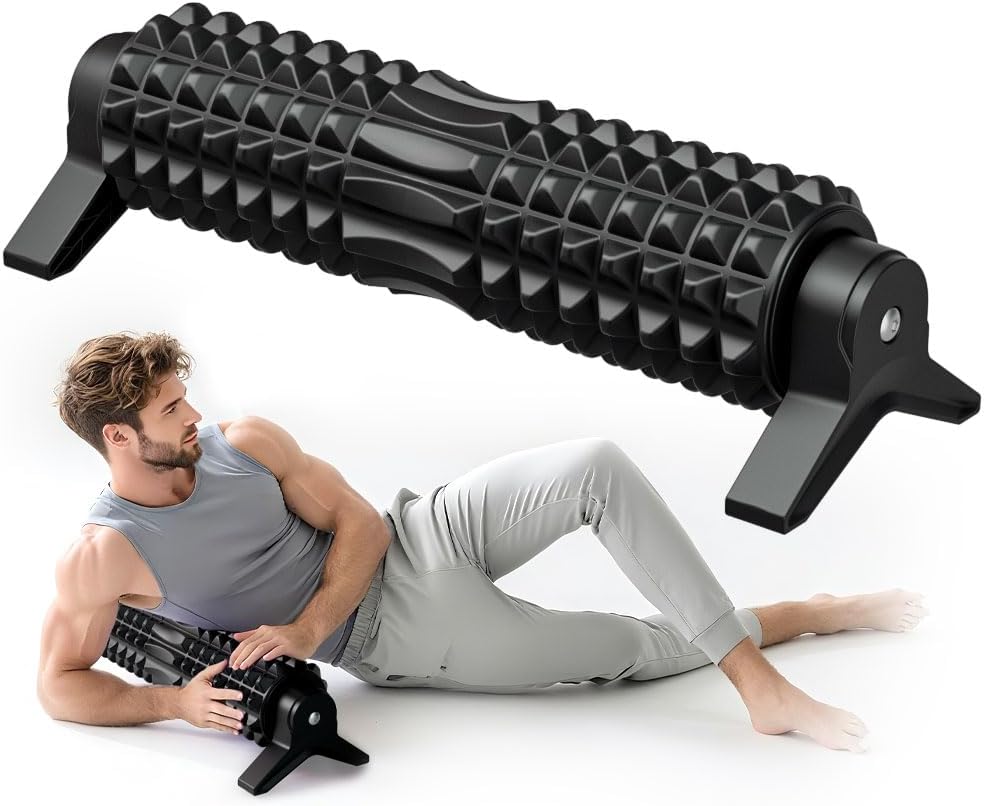 RUNWE Foam Roller with Stand - Roller Foam for Back Pain, 21 inch Trigger Point Deep Tissue Massage, Medium Density Grid Bracket Foam Rollers, Myofascial Release, Relieves Leg Muscle Pain