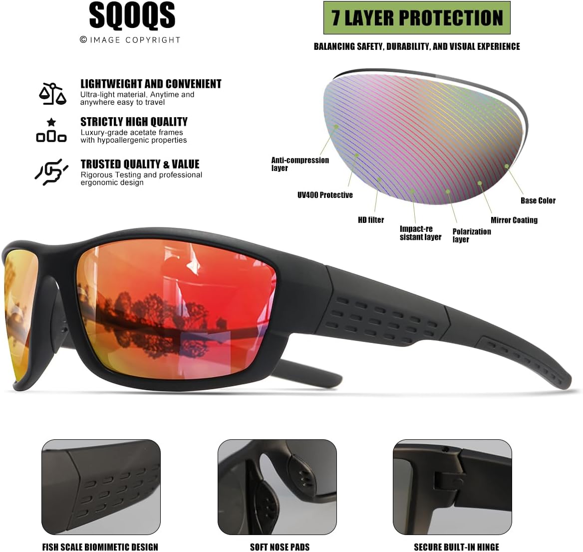 Polarized Sports Sunglasses Men UV400 Protection Lightweight Wrap Around Goggles for Cycling Fishing Driving Running
