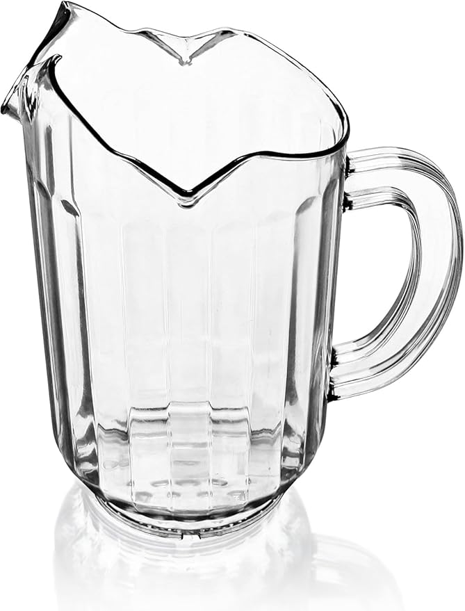 New Star Foodservice Plastic Restaurant-Grade Water Pitcher with 3 Spouts, 60-Ounce, Clear