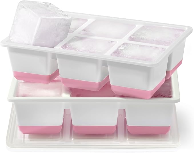 Large Ice Cube Trays 2 Pack, Easy Release 2.4" Super Big Ice Cubes, Stackable Ice Trays for Freezer, Silicone Cocktail, Whiskey Ice Cubes Mold with Lid, Dishwasher Safe - BPA Free