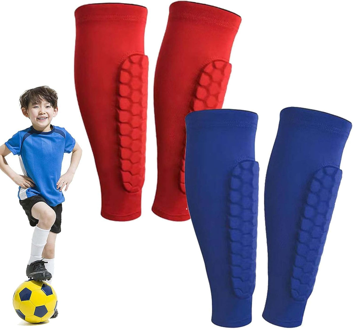 Shin Defender Shin Guards Kids 2 Pair, Shindefender Shin Guards Soccer, with Honeycomb Pads, for Soccer Kids Youth Adult