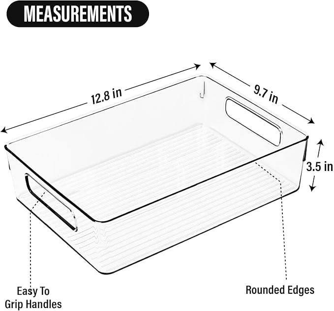 Clear Plastic Storage Bins, Perfect for Kitchen Organization or Pantry Organization and Storage, Large Fridge Organizer Plastic Bins, Pantry Organization and Storage Bins, Cabinet Organizers
