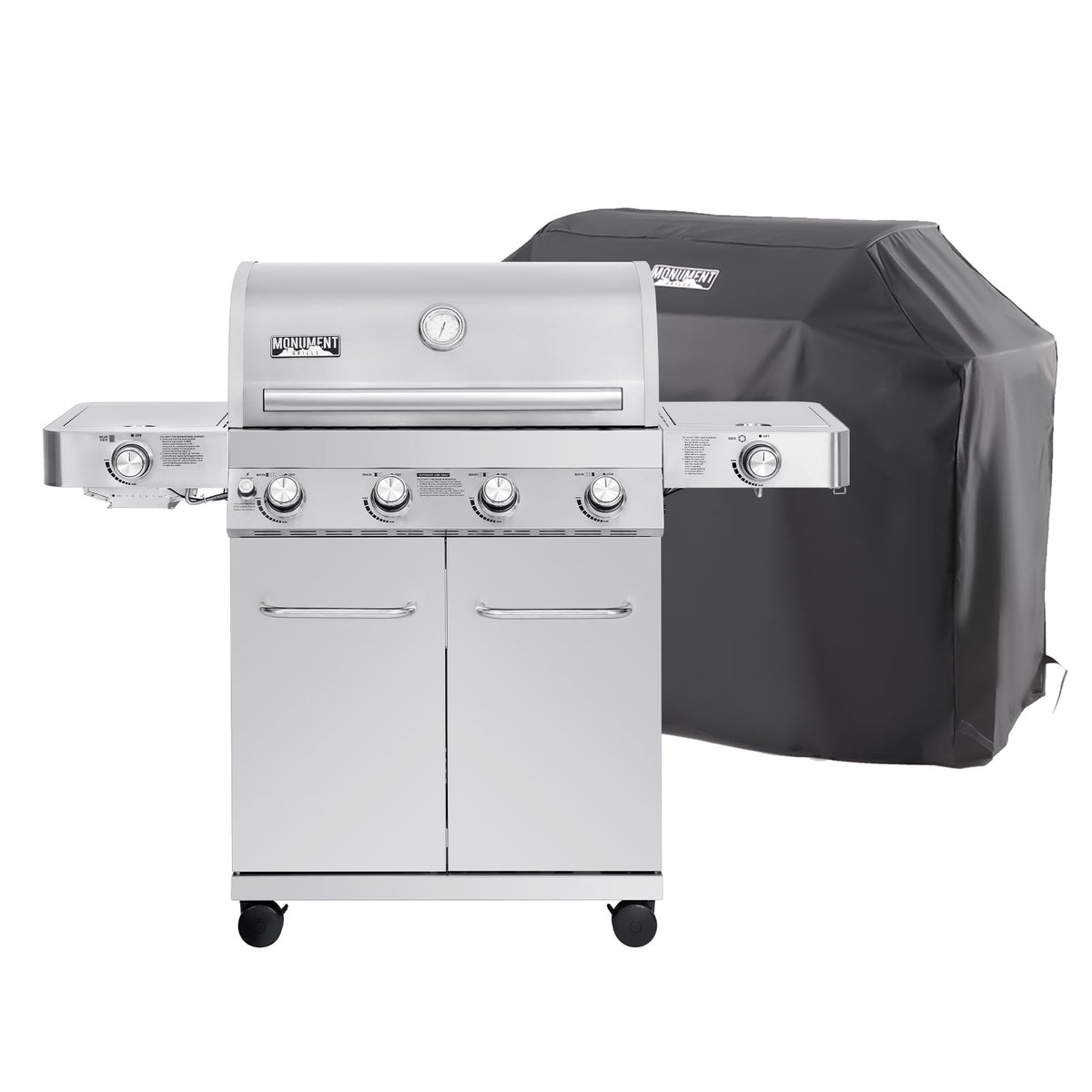 Monument Grills Larger 4-Burner Propane Gas Grills Stainless Steel with BBQ Cover(2 Items), Outdoor Use