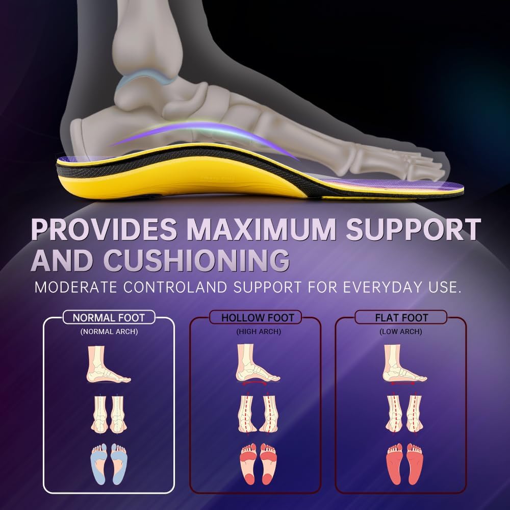VALSOLE Heavy Duty Support Pain Relief Orthotics - 220+ lbs Plantar Fasciitis High Arch Support Insoles for Men Women, Flat Feet Orthotic Insert, Work Boot Shoe Insole, Absorb Shock with Every Step