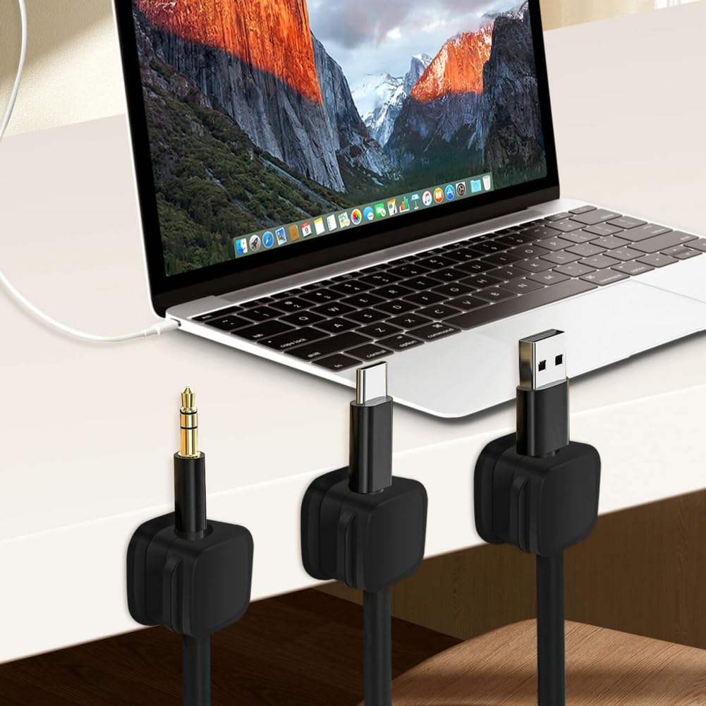 18 Pack Cord Organizer Holder,Magnetic Cable Clips Management,Easy Strong Adhesive Phone USB Charger Cord,Hide Or Organize Desk Cable for Kitchen,Office,Car,Nightstand（White and Black）