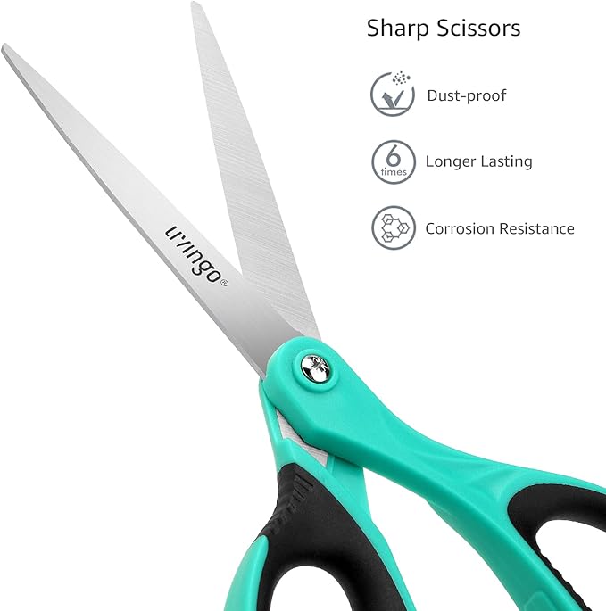 LIVINGO 8.5" Scissors All Purpose, 3 Pack Ultra Sharp Blade Shears, Professional Ergonomic Comfort Grip Scissors for Office School Home Supplies Fabric Sewing DIY Cutting General Use