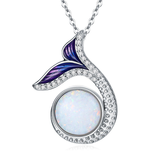 KoyeKei Whale Tail Necklace for Women 925 Sterling Silver Whale Necklace Ocean Beach Themed Opal Pendant Jewelry Graduation Gifts for Girlfriend Wife Sister
