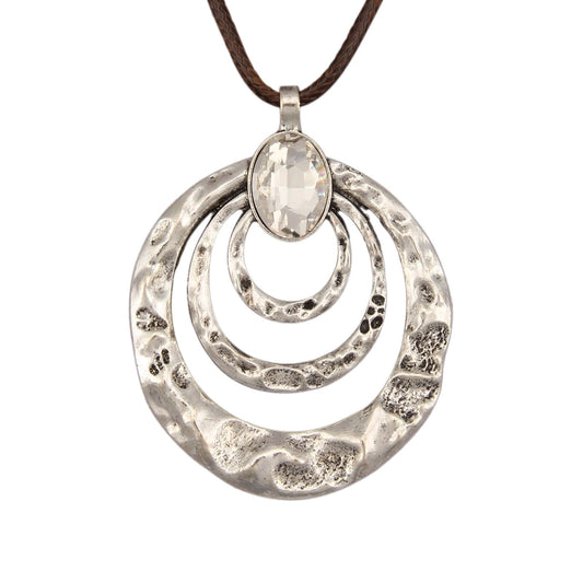 joymiao Hippie Necklace for Women Long Chunky Pendant Necklace with Silver Large Pendant Vintage Boho Statement Necklaces