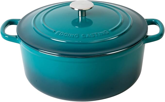 EDGING CASTING Dutch Ovens with Lid, Enameled Cast Iron Covered 5.5 Quart Dutch Oven with Dual Handle, Darkcyan