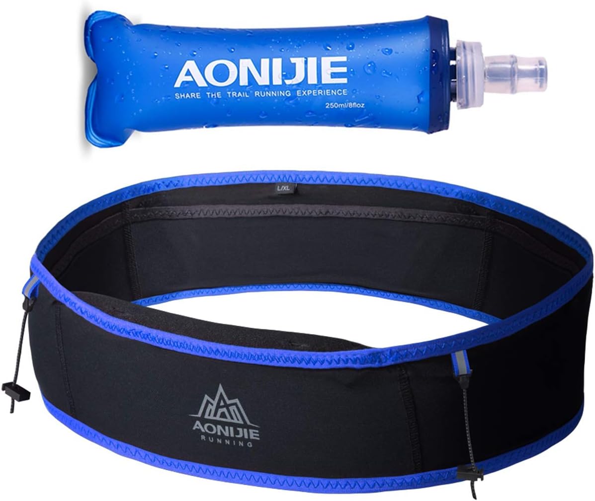 AONIJIE Hydration Belt Running Fanny Pack, with 250ml Soft Water Bottle Flask Phone Holder for Trailing Running Climbing Jogging Cycling Workout Fitness 3 Colors (Blue, L/XL)
