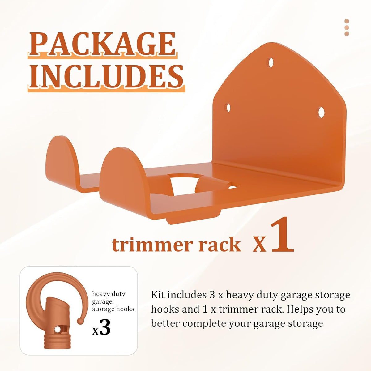 3 Pack Heavy Duty Garage Storage Hooks + 1 Pack Trimmer Rack Compatible with Stihl Kombi Attachments, Garden Power Tool Holder Organizer Hangers for Grass Trimmer, Hedge Trimmer, Garage Wall