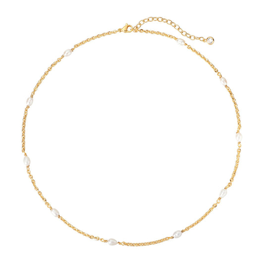 MTMY Beaded Necklaces for Women 14K Gold Plated Dainty Colorful Green/Rose Beaded Pearl Choker Necklace Delicate Boho Choker Necklace Jewelry Gift (Oval pearl)