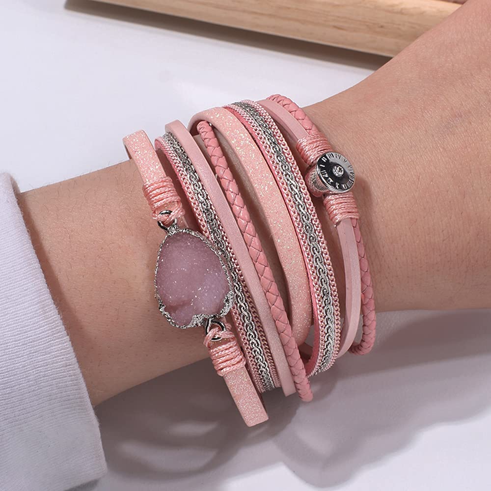 Artilady Leather Wrap Bracelet for Women - Handmade Clasp Bangle Bracelet with Pearl Beads Crystal Wristbands Jewelry Gift for Ladies and Mother