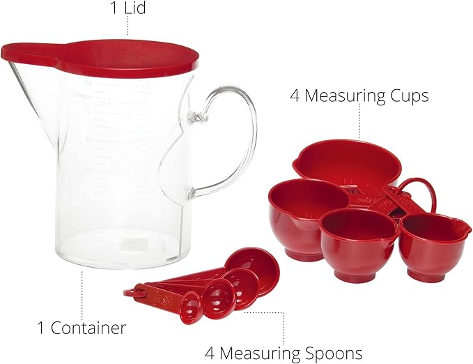 Measuring Cups and Measuring Spoons Set of 10 Pieces, Supreme Housewares Plastic Multi-Purpose Home Essentials Cooking, and Baking Tools BPA Free Dishwasher Safe for Liquid and Dry (Red)