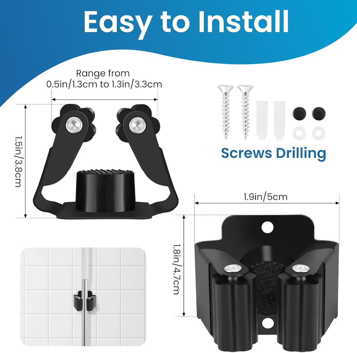 Broom Holder Wall Mount, 24PCS Broom Hanger Wall Mount, Stainless Steel Heavy Duty Mop Holder Broom Mop Hanger Wall with Screws, Garden Outdoor Tool Organizer Rack Broom Hanger (Black)