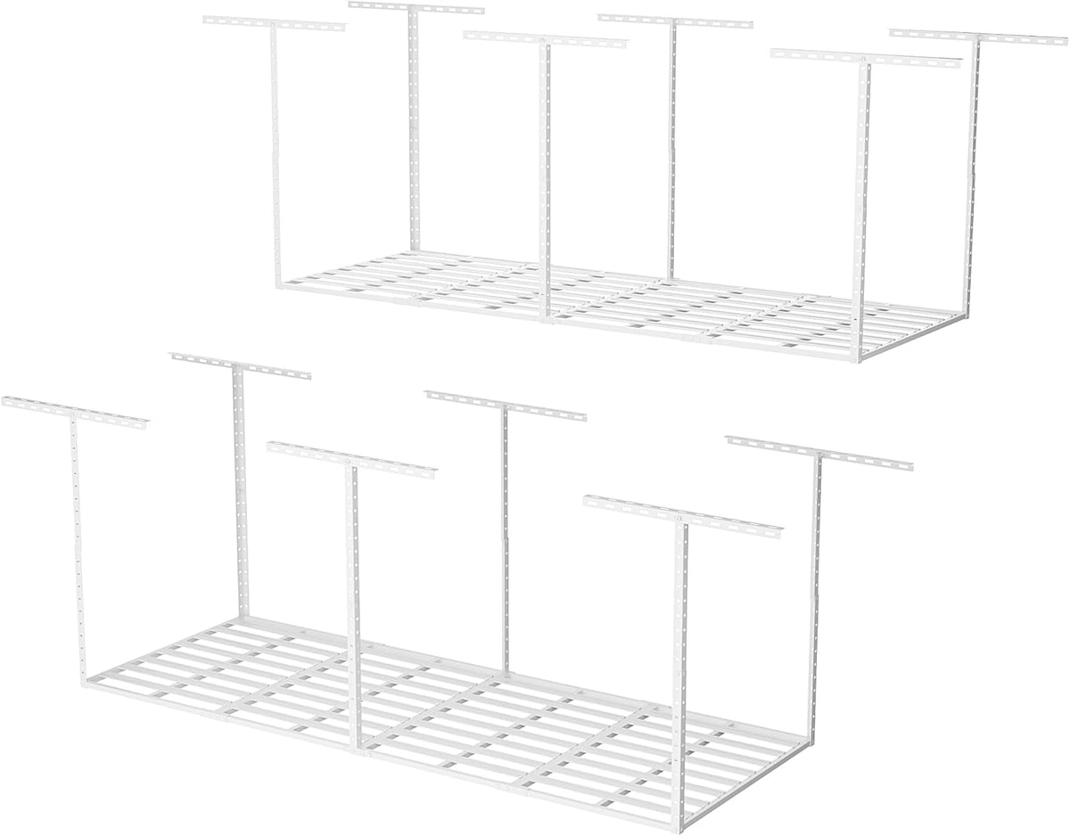 SunsGrove 3x8 Garage Storage Overhead Rack Organization, Adjustable Ceiling Mounted Storage Racks, 800LBS Weight Capacity, 22"-40" Ceiling Dropdown, 2 Pcs, White