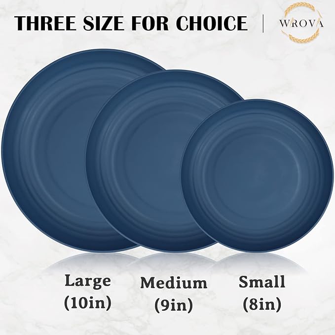 Wrova Wheat Straw Plates - 8 Inch Unbreakable Dinner Plates Set of 8 - Dishwasher & Microwave Safe Plastic Plates Reusable - Lightweight Plate for kitchen,R.V. (Colorful Series)