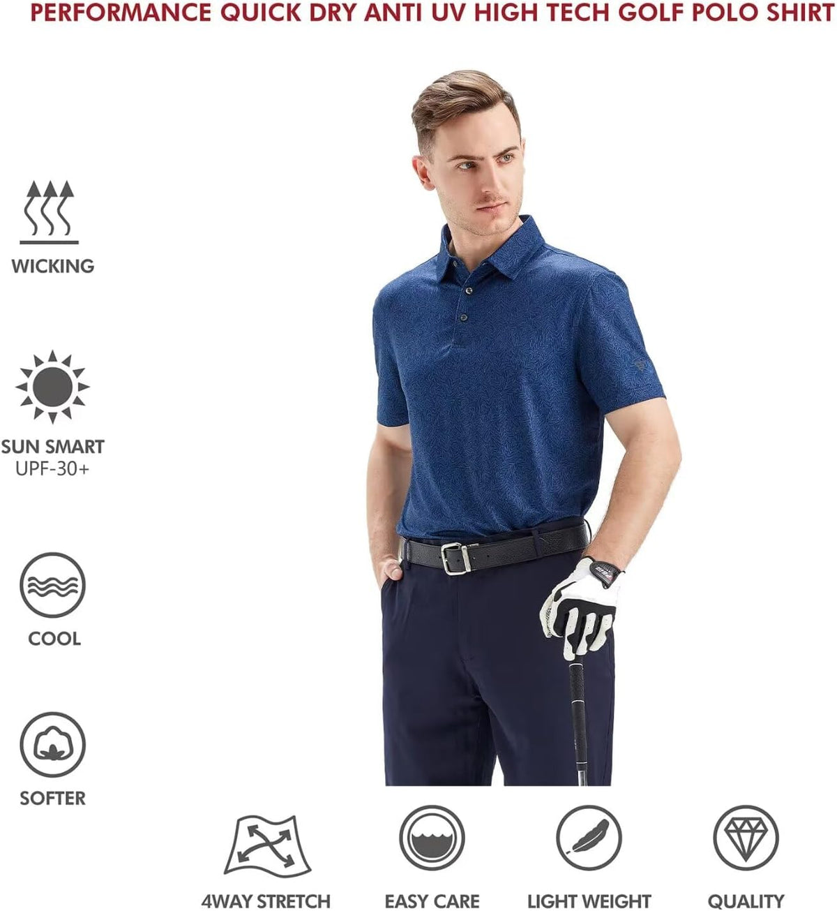 Men's Golf Polo Shirts Short Sleeve Striped Performance Moisture Wicking Dry Fit Golf Shirts for Men