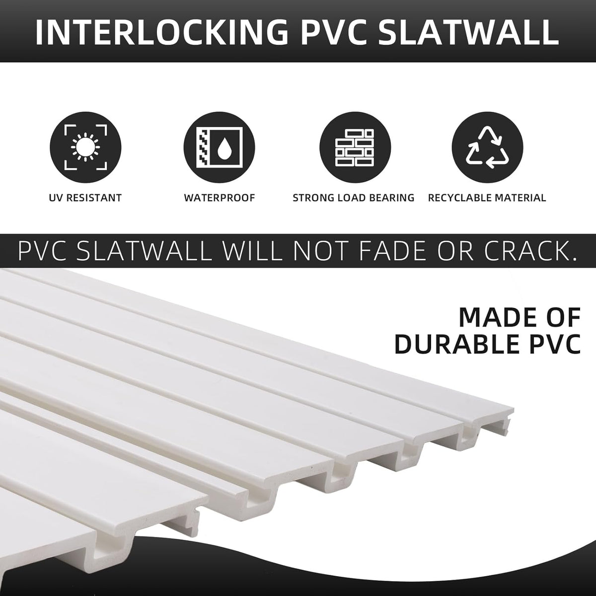 Slatwall Panel Garage Organizer Heavy Duty Wall Mounted, PVC Slat Panels Home Storage System, Tool Organization Peg Board 4ft by 4ft (White)