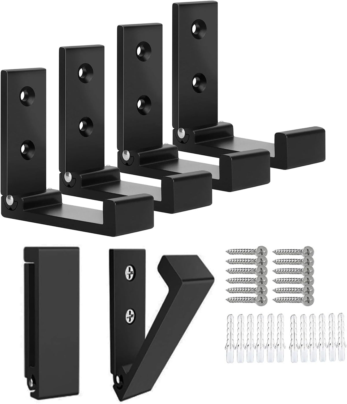 OHIYO Folding Coat Hooks 6pcs Foldable Hook Wall Mounted for Hanging Coat, Jacket, Towel Heavy Duty Wall Hooks Aluminum Alloy Fold up Hooks Headphones Holder Bearing Load 33lb (Black)